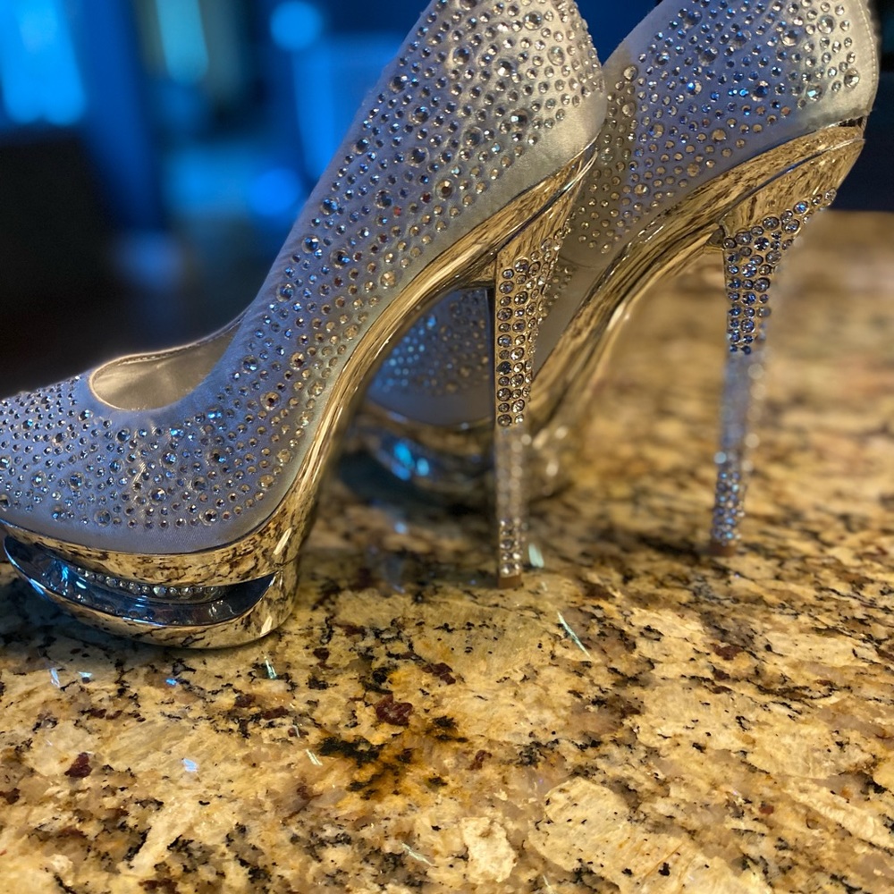 Crystal silver classy shoes size 38.5
